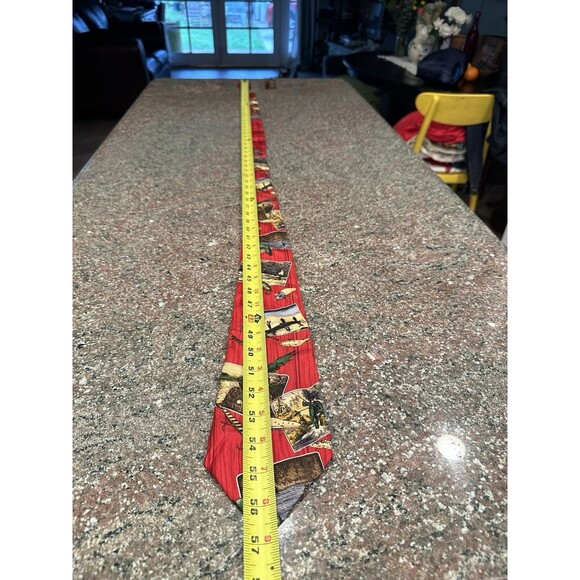 Eddie Bauer Silk Tie red Hand Printed In Italy Outdoor Fishing Fish Hook USA - Picture 6 of 9